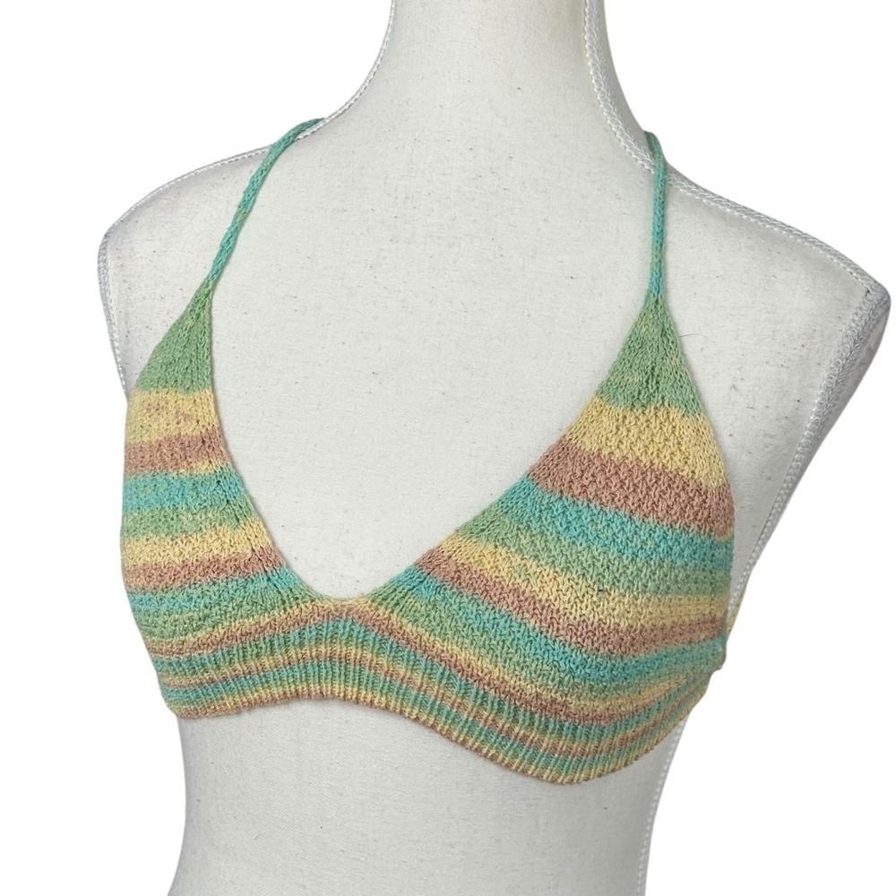 Crocheted Multicolor Bobo Knitted Bikini Festival top